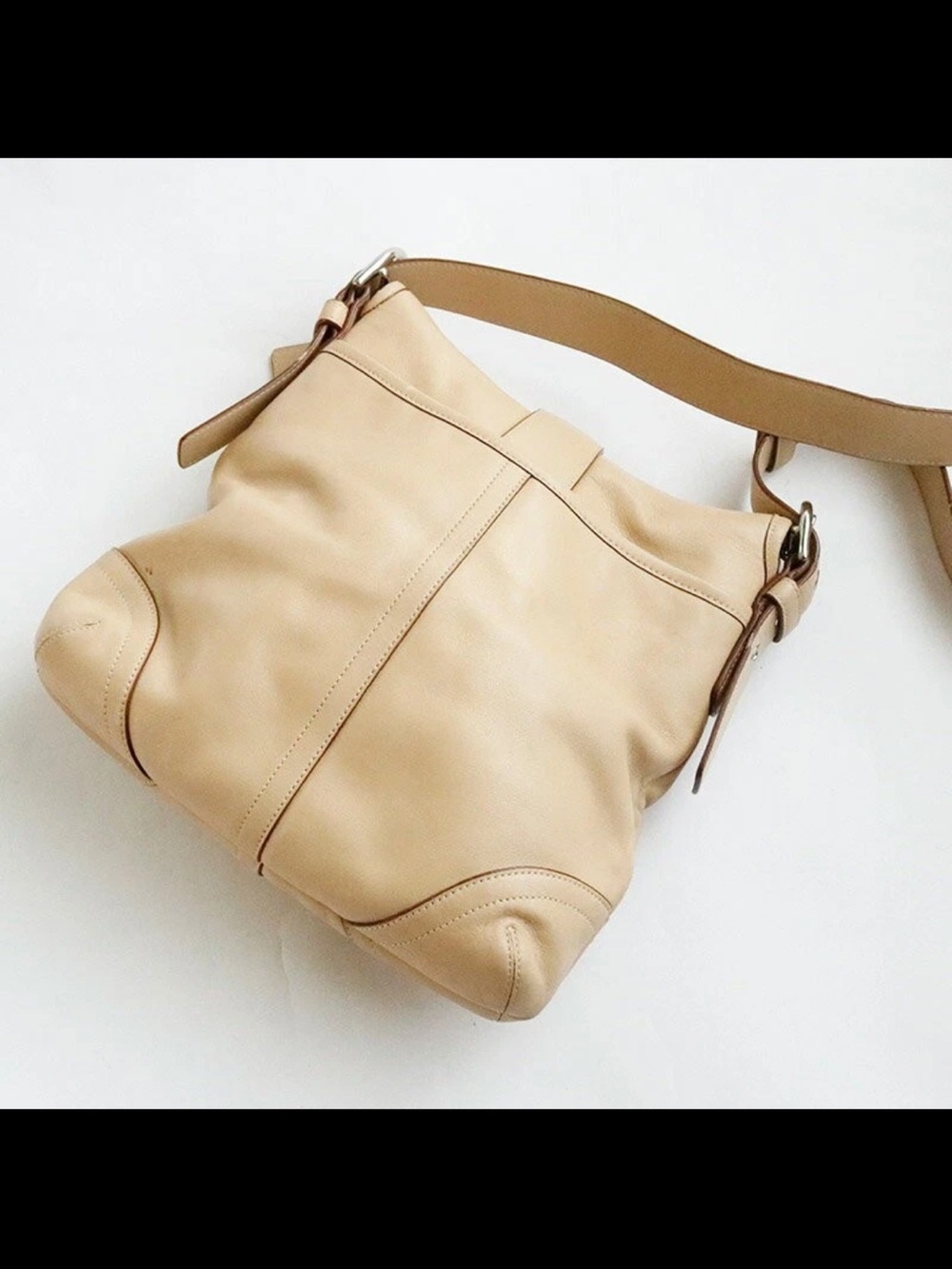 Vintage Coach L3Q-9480 Soho Flap Crossbody Shoulder Bag Leather Camel Beige - Picture 2 of 15